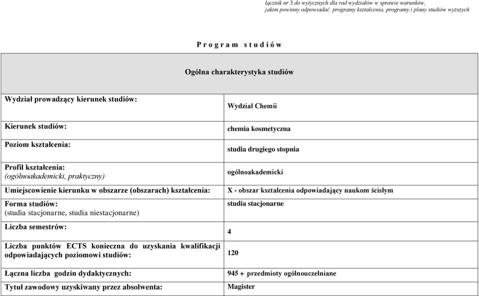 Umiejscowienie kierunku w obszarze (obszarach) kształcenia: Forma studiów: (studia stacjonarne, studia niestacjonarne) Liczba semestrów: Liczba punktów ECTS konieczna do uzyskania kwalifikacji