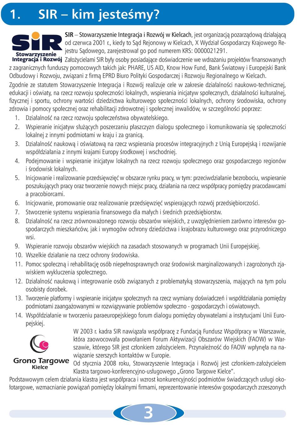 Założycielami SIR były osoby posiadające doświadczenie we wdrażaniu projektów finansowanych z zagranicznych funduszy pomocowych takich jak: PHARE, US AID, Know How Fund, Bank Światowy i Europejski