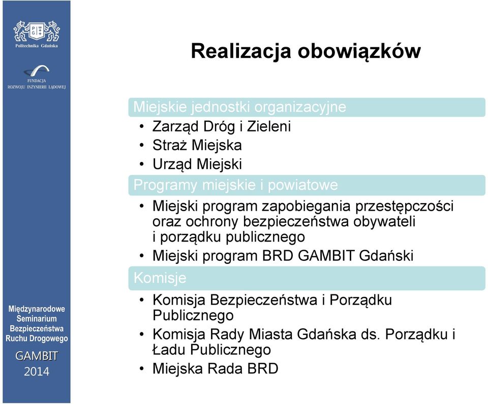 bezpieczeństwa obywateli i porządku publicznego Miejski program BRD GAMBIT Gdańskiń Komisje Komisja