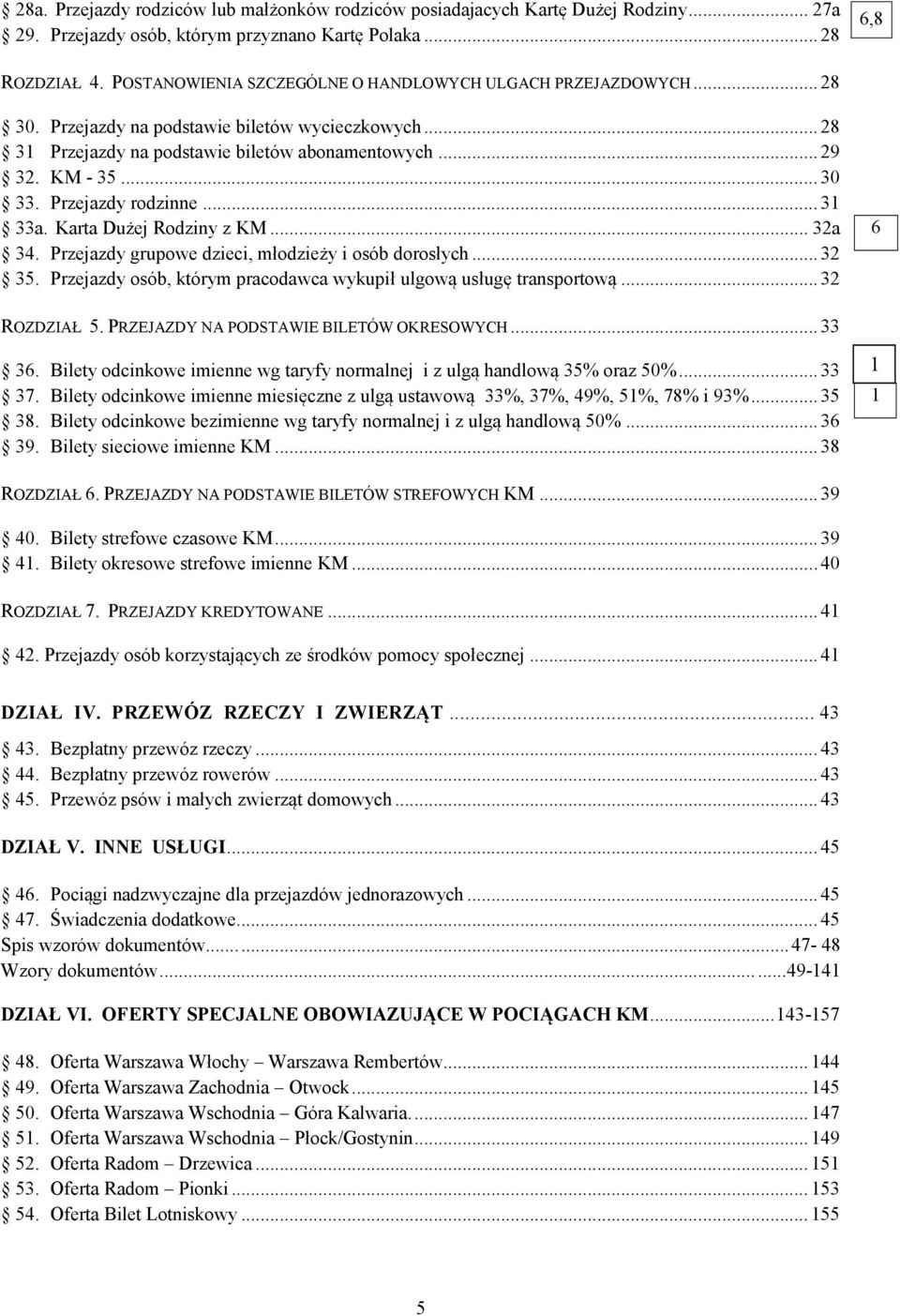 Przejazdy rodzinne... 3 33a. Karta Dużej Rodziny z KM... 32a 34. Przejazdy grupowe dzieci, młodzieży i osób dorosłych... 32 35. Przejazdy osób, którym pracodawca wykupił ulgową usługę transportową.