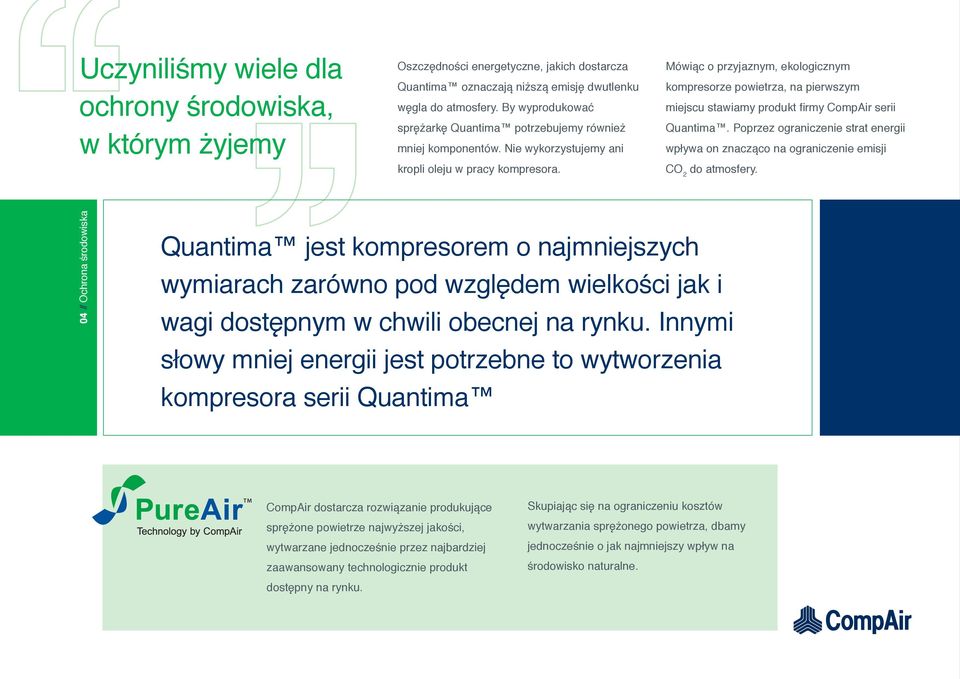Mówiąc o przyjaznym, ekologicznym kompresorze powietrza, na pierwszym miejscu stawiamy produkt firmy CompAir serii Quantima.