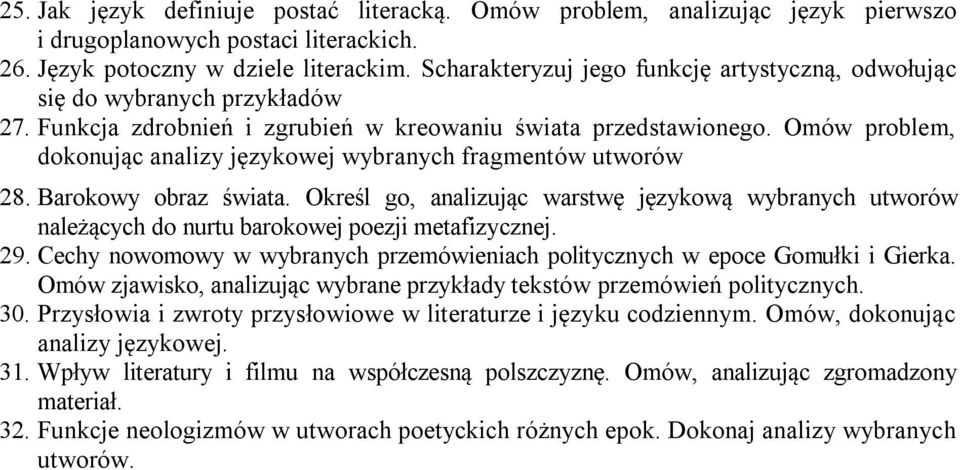 Omów problem, dokonując analizy językowej wybranych fragmentów utworów 28. Barokowy obraz świata.