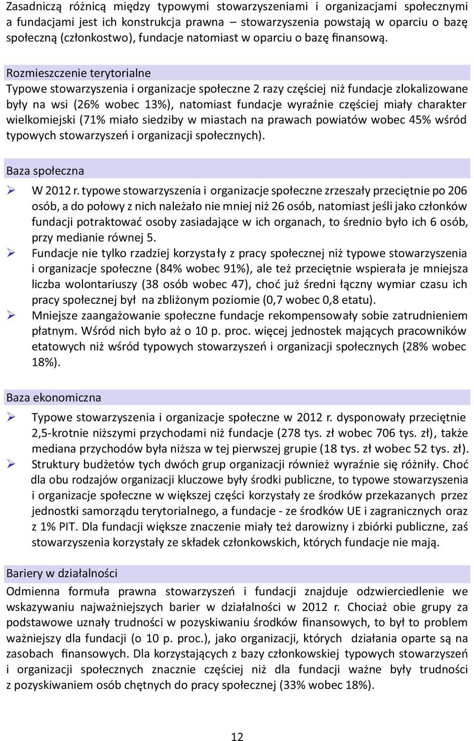 Rozmieszczenie terytorialne Typowe stowarzyszenia i organizacje społeczne 2 razy częściej niż fundacje zlokalizowane były na wsi (2 wobec 1), natomiast fundacje wyraźnie częściej miały charakter
