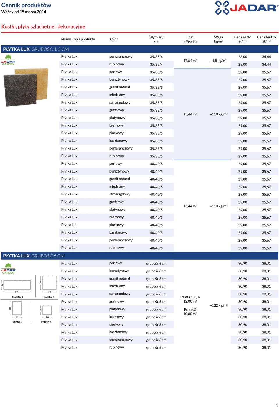 Płytka Lux kasztanowy 35/35/5 Płytka Lux pomarańczowy 35/35/5 Płytka Lux 35/35/5 Płytka Lux perłowy 40/40/5 Płytka Lux bursztynowy 40/40/5 Płytka Lux granit natural 40/40/5 Płytka Lux miedziany