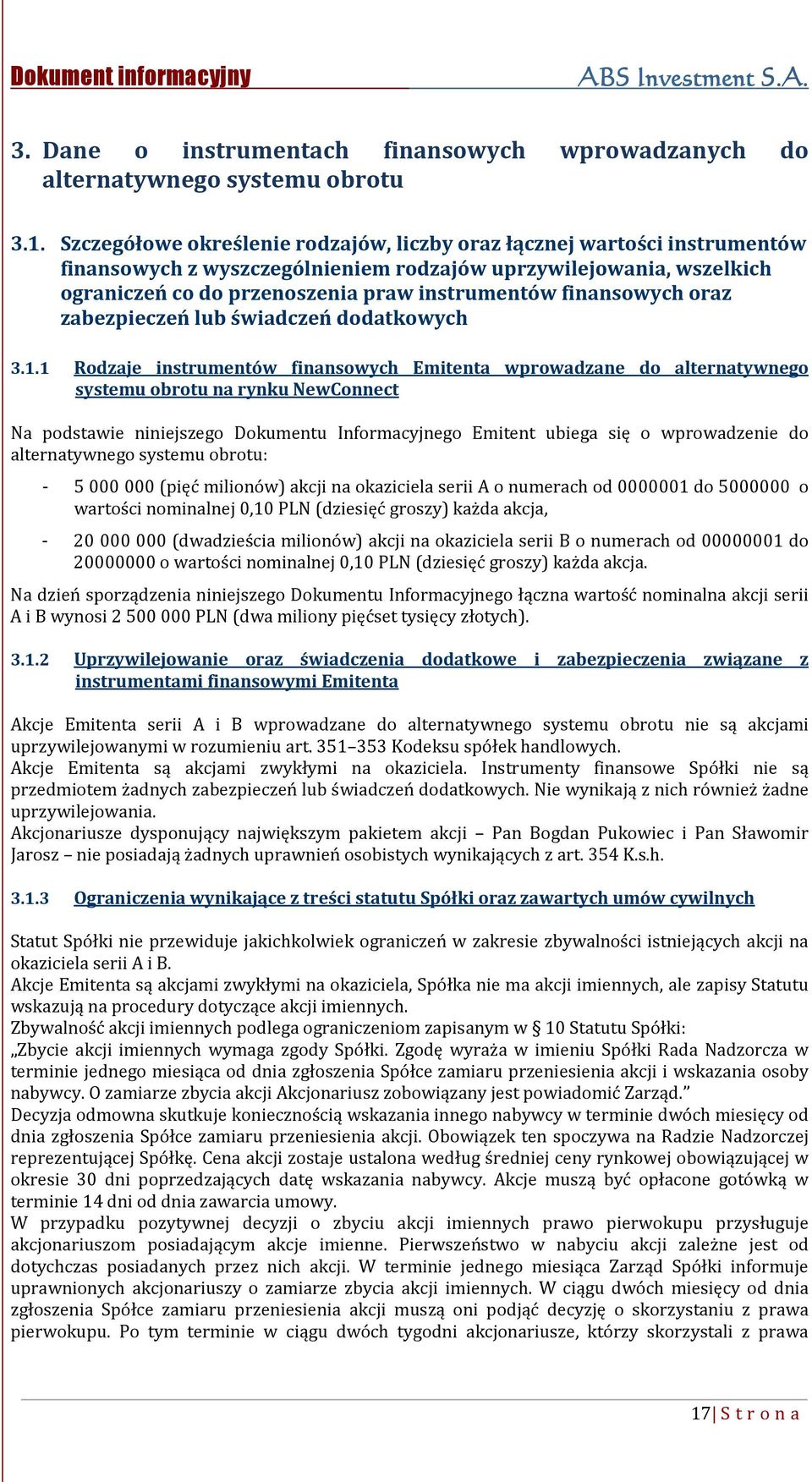 finansowych oraz zabezpieczeń lub świadczeń dodatkowych 3.1.