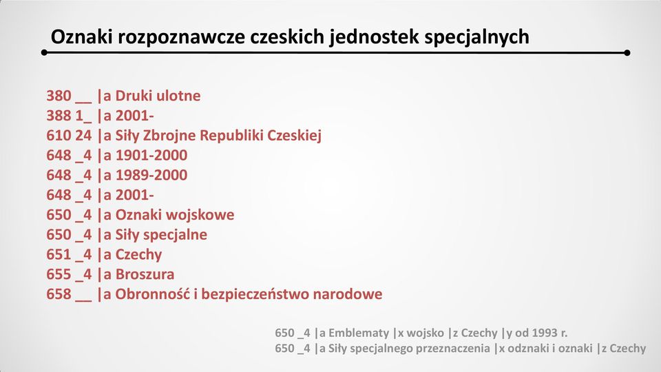 650 _4 a Siły specjalne 651 _4 a Czechy 655 _4 a Broszura 658 a Obronność i bezpieczeństwo narodowe 650
