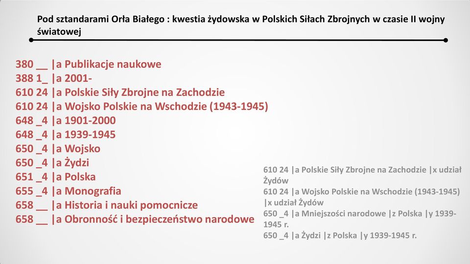 _4 a Polska 655 _4 a Monografia 658 a Historia i nauki pomocnicze 658 a Obronność i bezpieczeństwo narodowe 610 24 a Polskie Siły Zbrojne na Zachodzie x