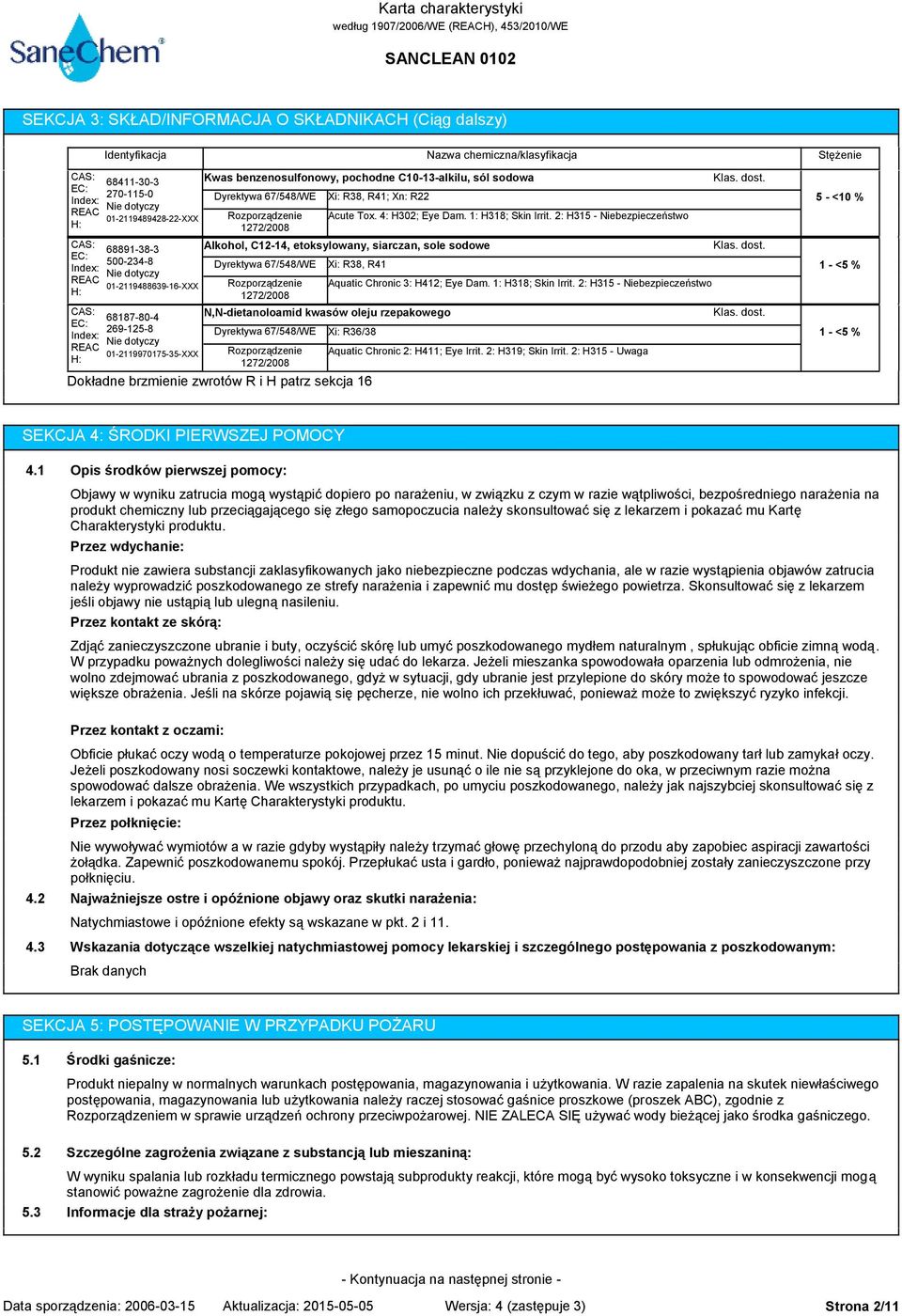 C10-13-alkilu, sól sodowa Acute Tox. 4: H302; Eye Dam. 1: H318; Skin Irrit.