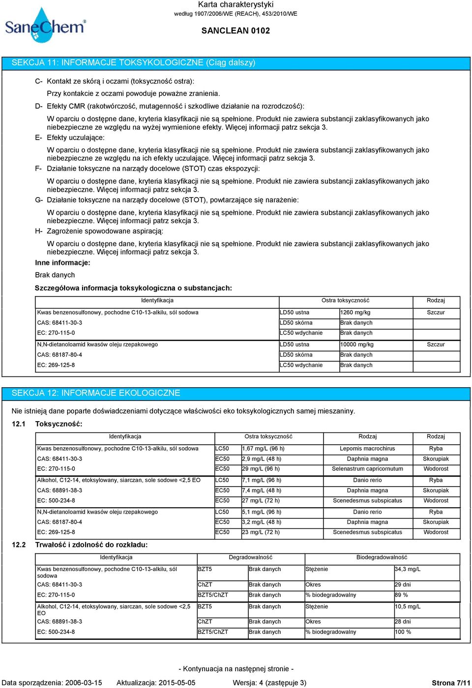 E- Efekty uczulające: niebezpieczne ze względu na ich efekty uczulające. Więcej informacji patrz sekcja 3. F- Działanie toksyczne na narządy docelowe (STOT) czas ekspozycji: niebezpieczne.