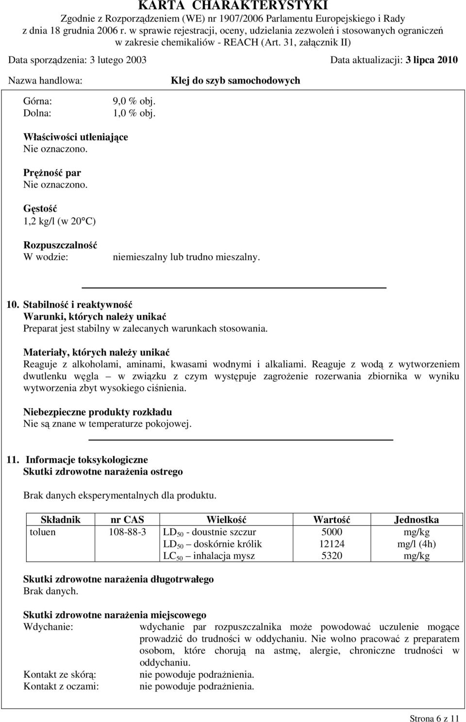 Materiały, których należy unikać Reaguje z alkoholami, aminami, kwasami wodnymi i alkaliami.