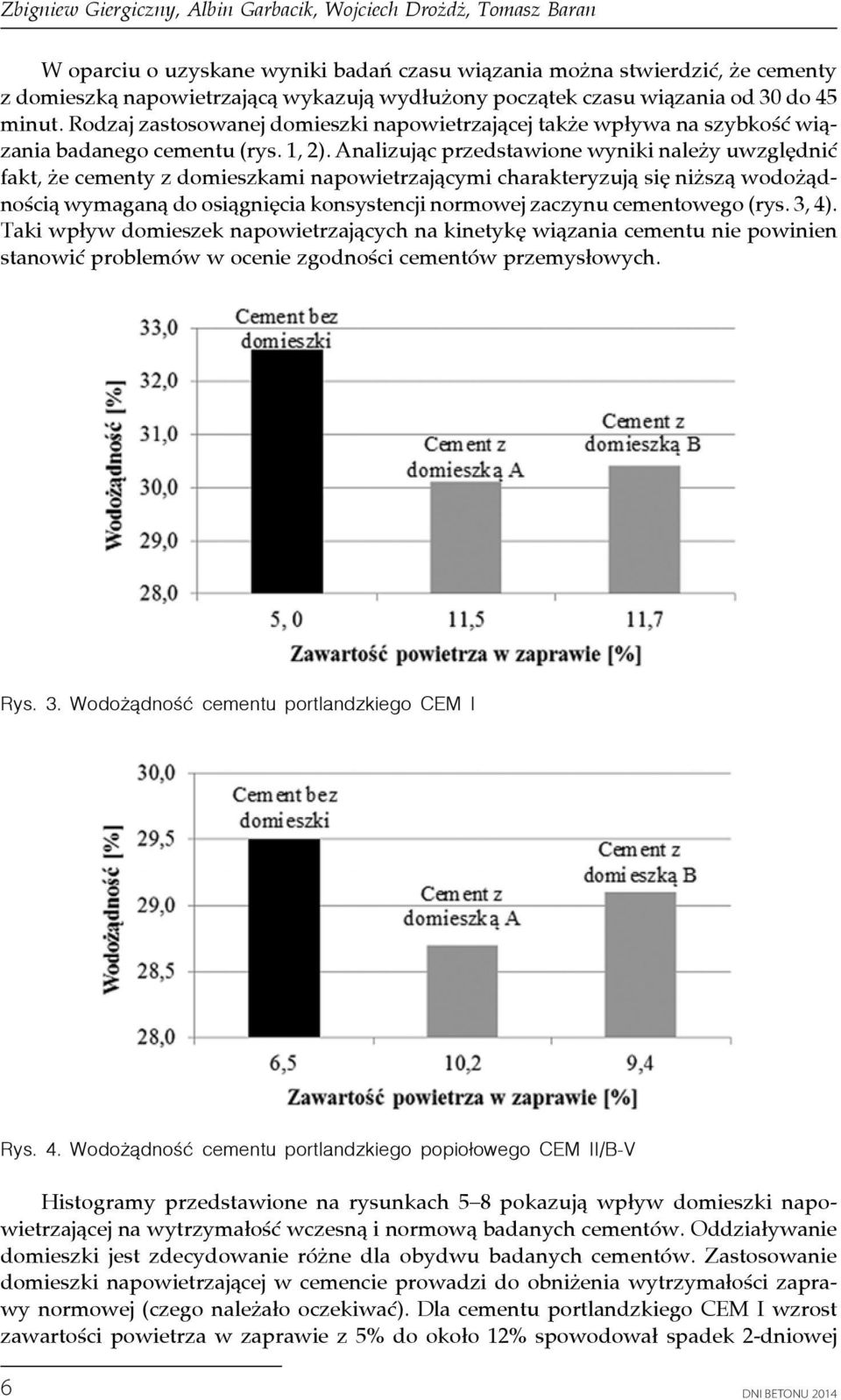 Analizując przedstawione wyniki należy uwzględnić fakt, że cementy z domieszkami napowietrzającymi charakteryzują się niższą wodożądnością wymaganą do osiągnięcia konsystencji normowej zaczynu