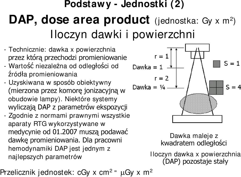 Niektóre systemy wyliczają DAP z parametrów ekspozycji - Zgodnie z normami prawnymi wszystkie aparaty RTG wykorzystywane w medycynie od 01.