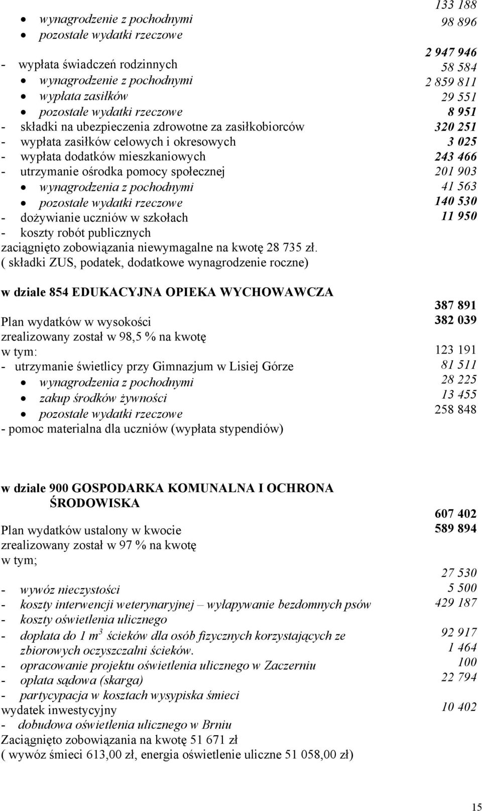 uczniów w szkołach - koszty robót publicznych zaciągnięto zobowiązania niewymagalne na kwotę 28 735 zł.