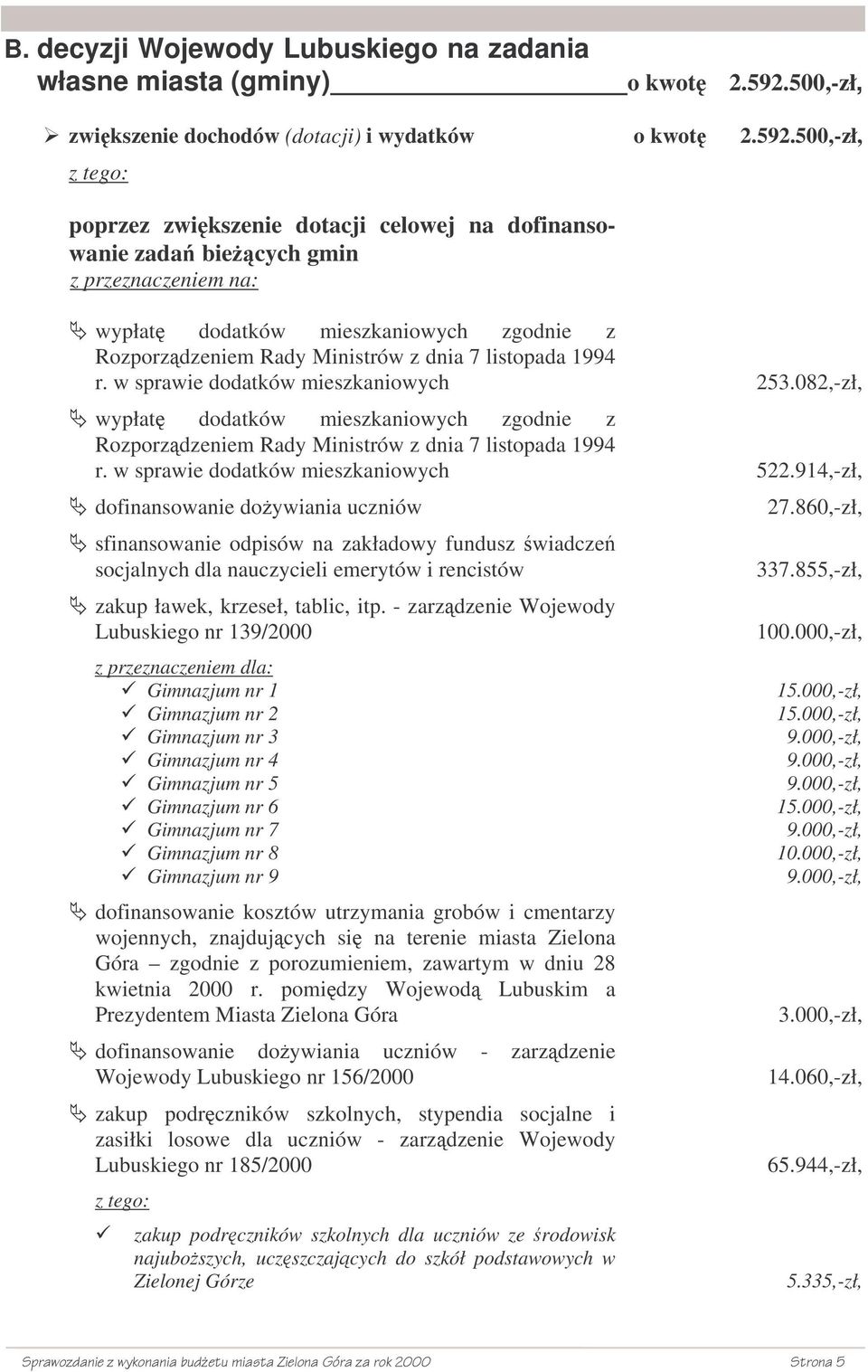500,-zł, z tego: poprzez zwikszenie dotacji celowej na dofinansowanie zada biecych gmin z przeznaczeniem na: wypłat dodatków mieszkaniowych zgodnie z Rozporzdzeniem Rady Ministrów z dnia 7 listopada