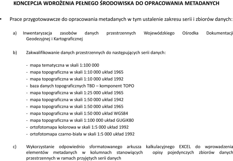 topograficzna w skali 1:10 000 układ 1965 - mapa topograficzna w skali 1:10 000 układ 1992 - baza danych topograficznych TBD komponent TOPO - mapa topograficzna w skali 1:25 000 układ 1965 - mapa