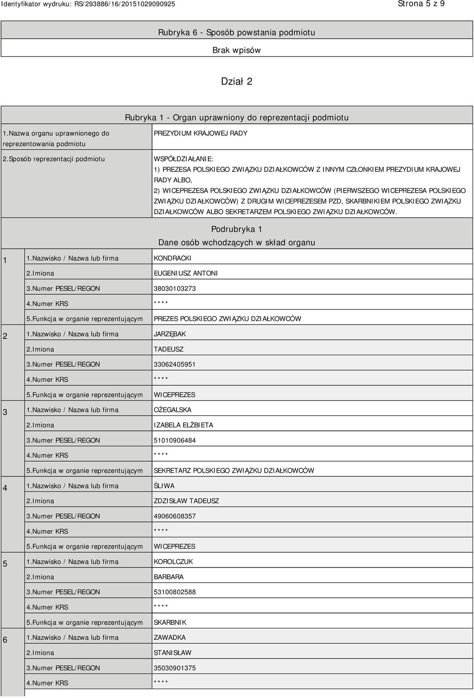 DZIAŁKOWCÓW (PIERWSZEGO WICEPREZESA POLSKIEGO ZWIĄZKU DZIAŁKOWCÓW) Z DRUGIM WICEPREZESEM PZD, SKARBNIKIEM POLSKIEGO ZWIĄZKU DZIAŁKOWCÓW ALBO SEKRETARZEM POLSKIEGO ZWIĄZKU DZIAŁKOWCÓW. 1 1.