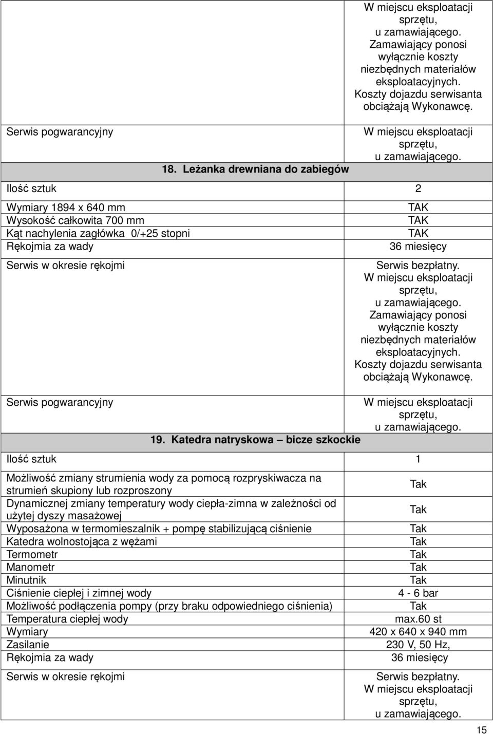 ciepła-zimna w zależności od użytej dyszy masażowej Wyposażona w termomieszalnik + pompę stabilizującą ciśnienie Katedra wolnostojąca z wężami Termometr Manometr