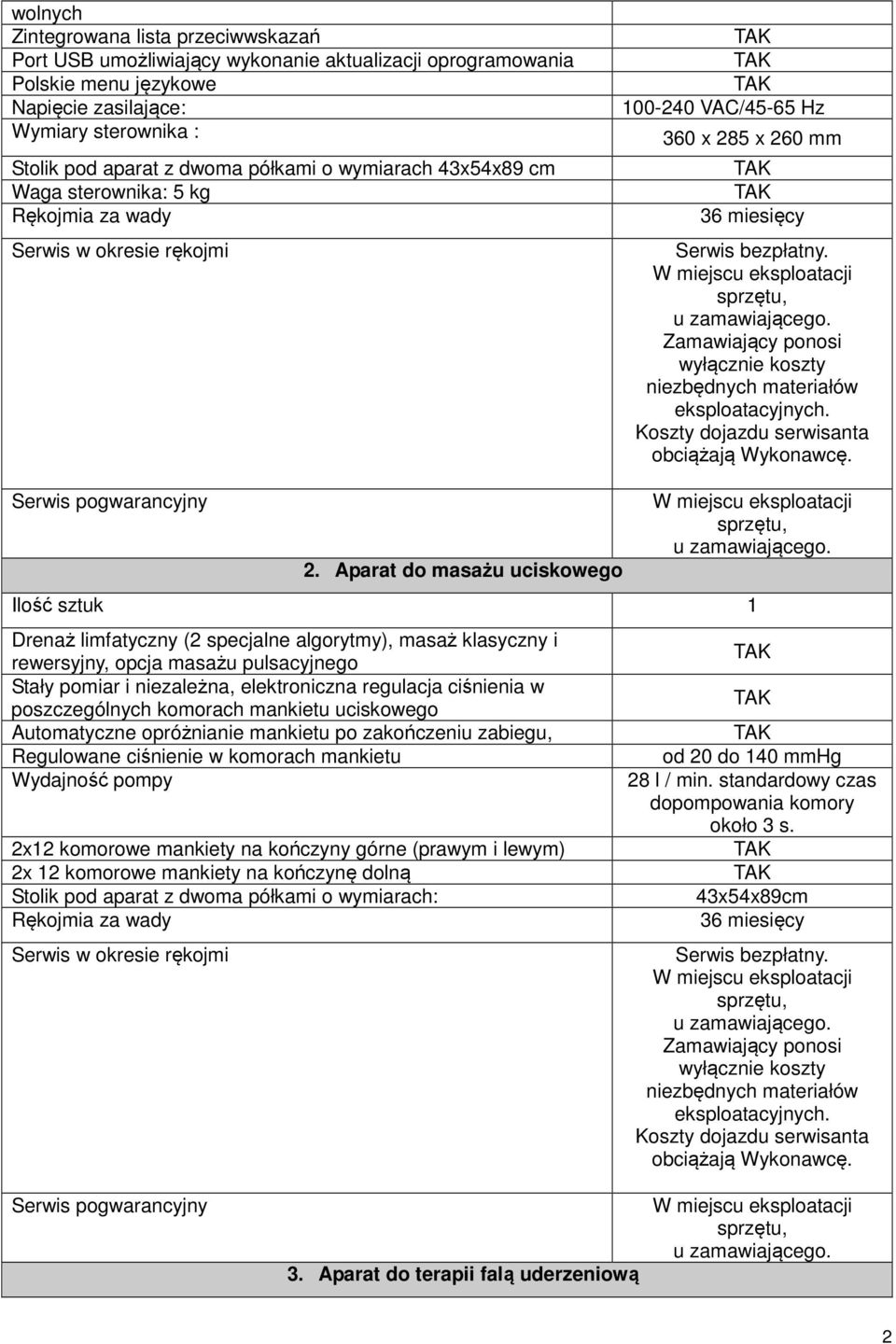 Aparat do masażu uciskowego Drenaż limfatyczny (2 specjalne algorytmy), masaż klasyczny i rewersyjny, opcja masażu pulsacyjnego Stały pomiar i niezależna, elektroniczna regulacja ciśnienia w