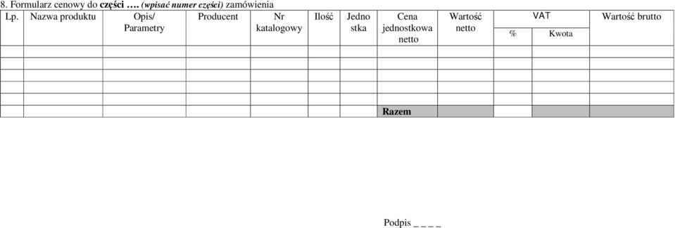 Nazwa produktu Opis/ Producent Nr Parametry