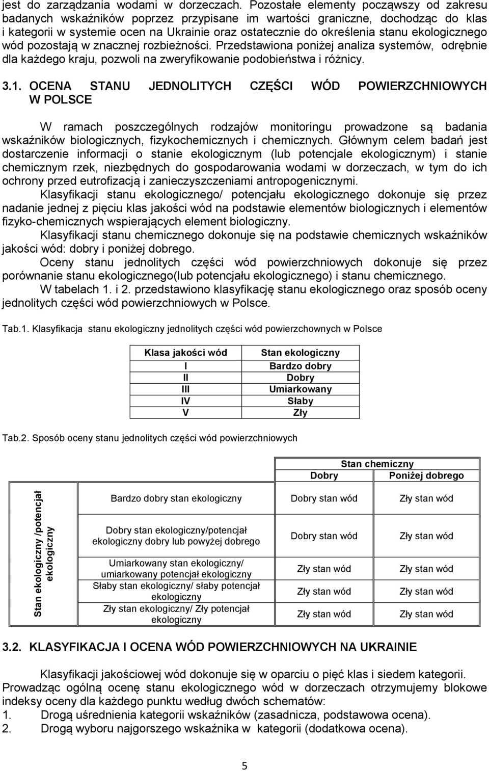 ekologicznego wód pozostają w znacznej rozbieżności. Przedstawiona poniżej analiza systemów, odrębnie dla każdego kraju, pozwoli na zweryfikowanie podobieństwa i różnicy. 3.1.