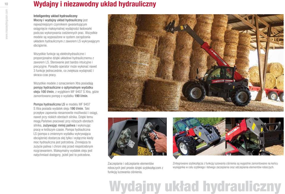 ładowarki podczas wykonywania codziennych prac. Wszystkie modele są wyposażone w system zarządzania układem hydraulicznym z zaworem LS wykrywającym obciążenie.