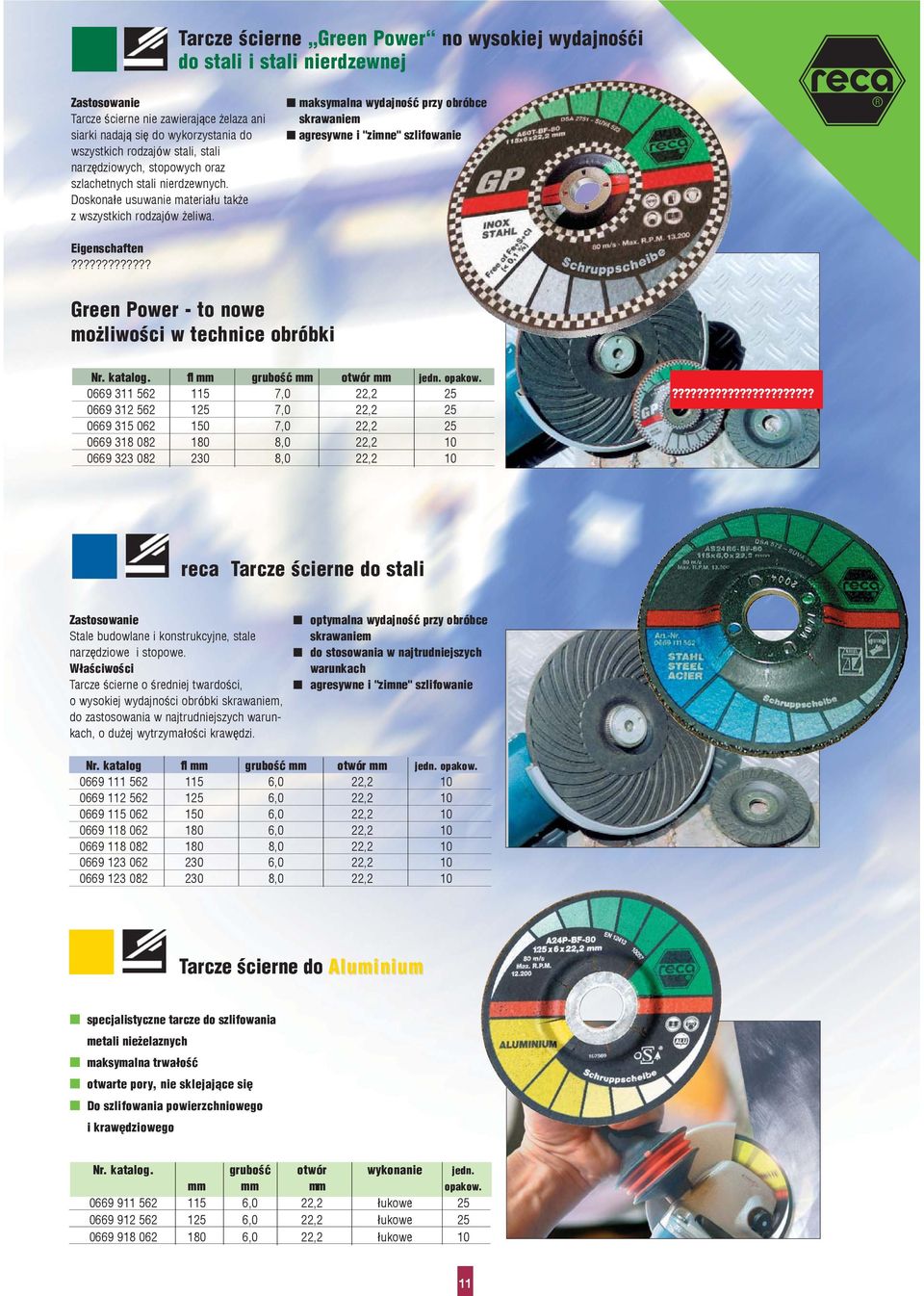 makymalna wydajnoœæ przy obróbce krawaniem agreywne i "zimne" zlifowanie Eigenchaften????????????? Green Power - to nowe mo liwoœci w technice obróbki Nr. katalog. ø mm gruboœæ mm otwór mm jedn.