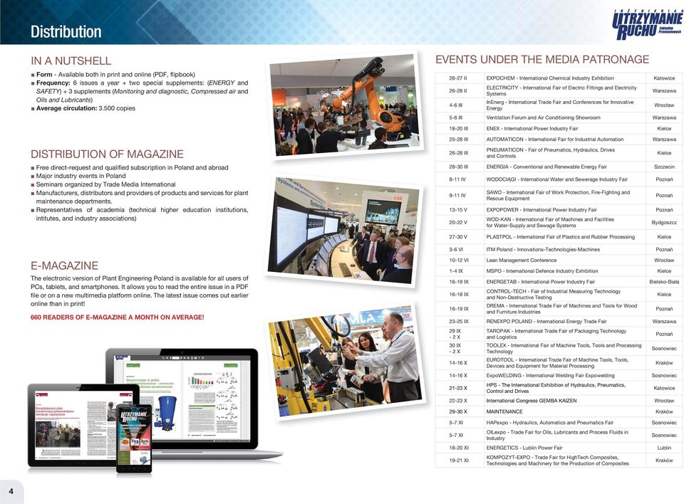 500 copies EVENTS UNDER THE MEDIA PATRONAGE 26-27 II EXPOCHEM - International Chemical Industry Exhibition Katowice 26-28 II ELECTRICITY - International Fair of Electric Fittings and Electricity