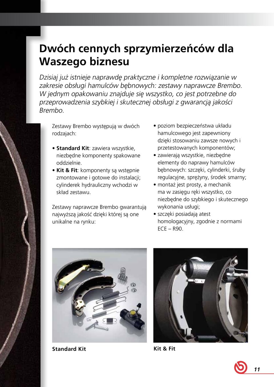 Zestawy Brembo występują w dwóch rodzajach: Standard Kit: zawiera wszystkie, niezbędne komponenty spakowane oddzielnie.