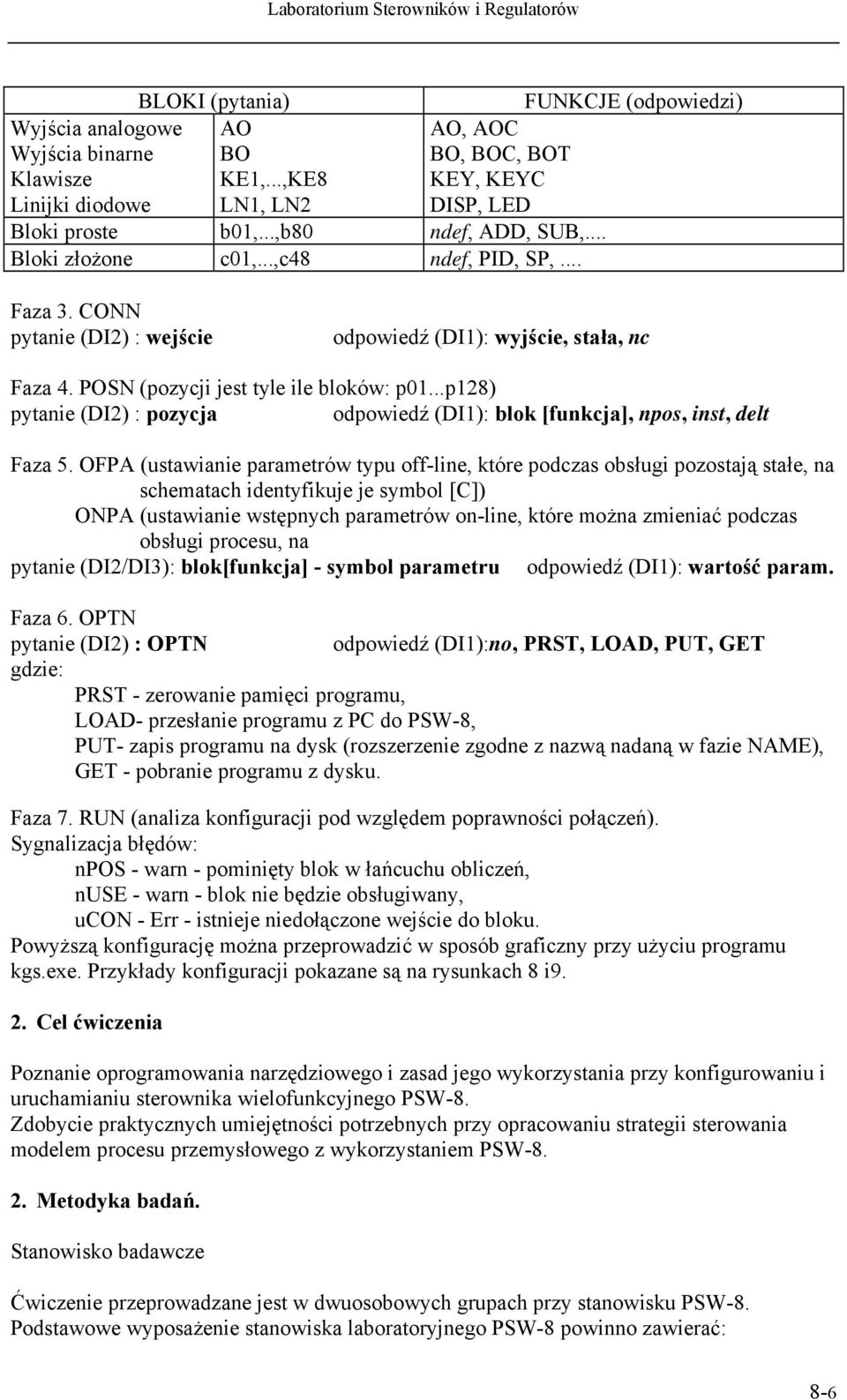 ..p128) pytanie (DI2) : pozycja odpowiedź (DI1): blok [funkcja], npos, inst, delt Faza 5.