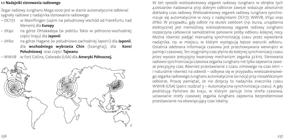 Japonii, dla wschodniego wybrzeża Chin (Szanghaj), dla Korei Południowej oraz części Tajwanu WWVB w Fort Collins, Colorado (USA) dla Ameryki Północnej.