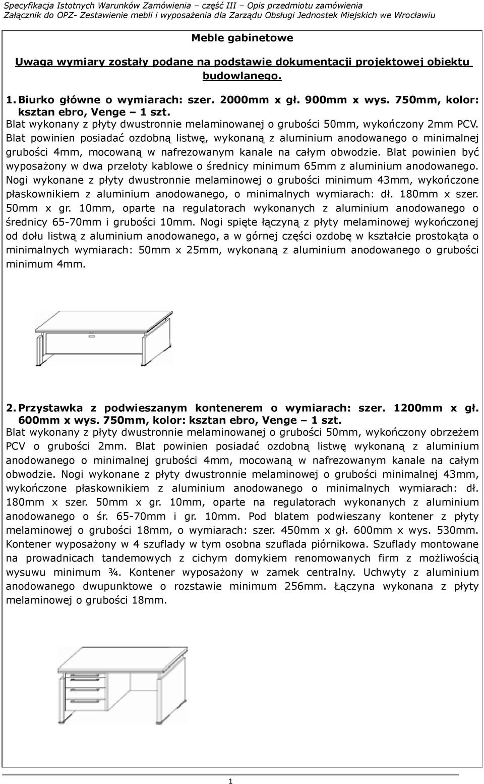 Blat powinien posiadać ozdobną listwę, wykonaną z aluminium anodowanego o minimalnej grubości 4mm, mocowaną w nafrezowanym kanale na całym obwodzie.