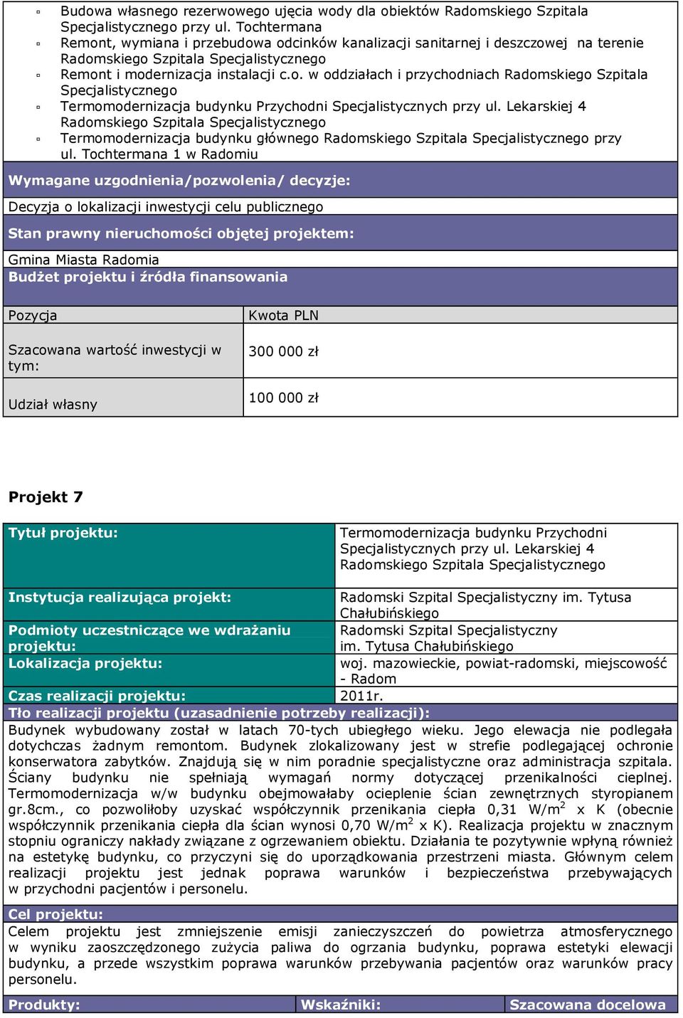 Lekarskiej 4 Radomskiego Szpitala Specjalistycznego Termomodernizacja budynku głównego Radomskiego Szpitala Specjalistycznego przy ul.