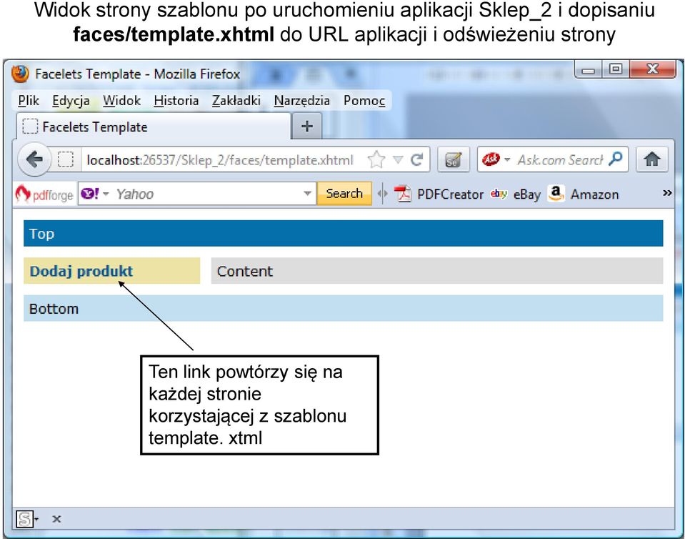 xhtml do URL aplikacji i odświeżeniu strony Ten