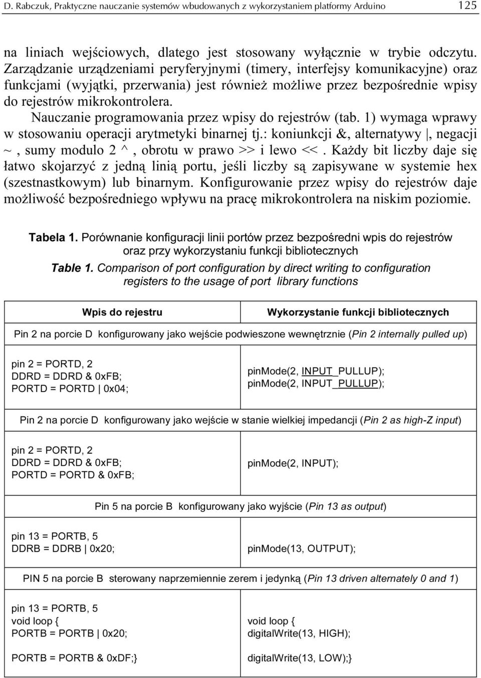 Nauczanie programowania przez wpisy do rejestrów (tab. 1) wymaga wprawy w stosowaniu operacji arytmetyki binarnej tj.