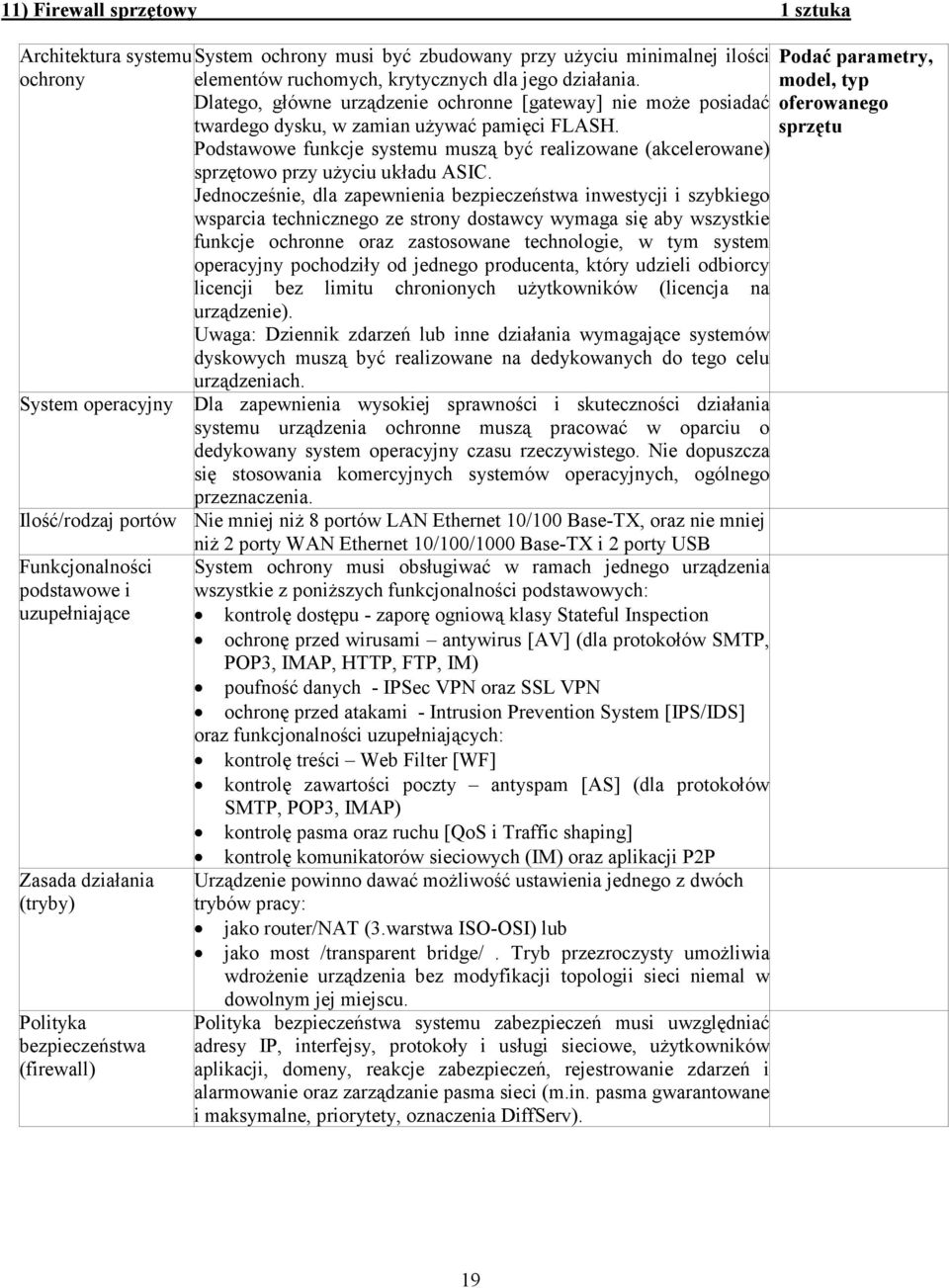 Podstawowe funkcje systemu muszą być realizowane (akcelerowane) sprzętowo przy uŝyciu układu ASIC.