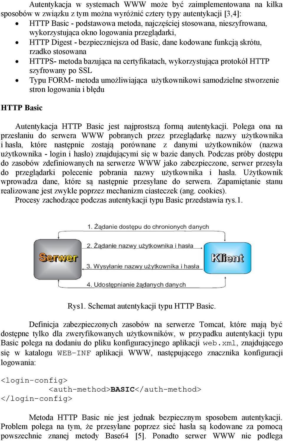 wykorzystująca protokół HTTP szyfrowany po SSL Typu FORM- metoda umożliwiająca użytkownikowi samodzielne stworzenie stron logowania i błędu HTTP Basic Autentykacja HTTP Basic jest najprostszą formą