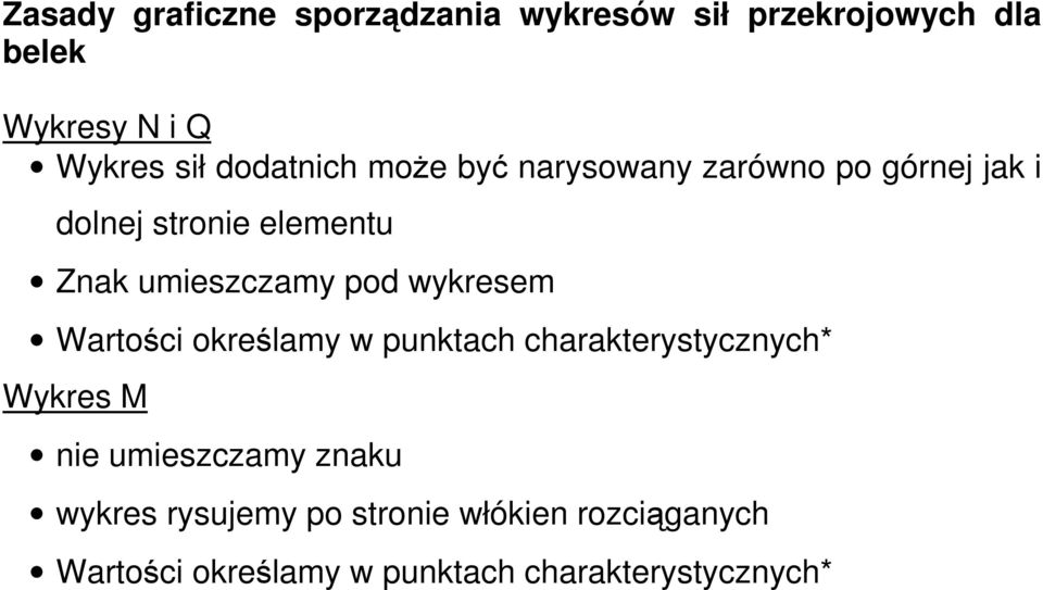 pod wykresem Wartości określamy w punktach charakterystycznych* Wykres M nie umieszczamy znaku