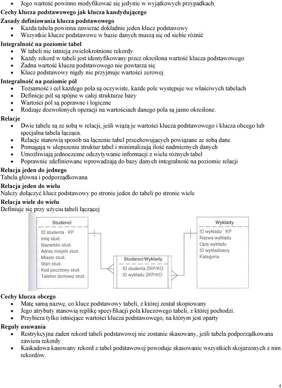muszą się od siebie różnić Integralność na poziomie tabel W tabeli nie istnieją zwielokrotnione rekordy Każdy rekord w tabeli jest identyfikowany przez określona wartość klucza podstawowego Żadna