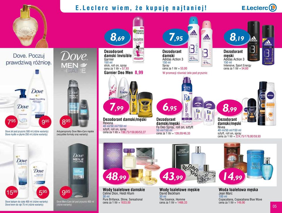 warianty) Antyperspiranty Dove Men+Care męskie (wszystkie formaty oraz warianty) Dezodorant damski/męski Rexona 40 ml//1 sztyft, roll on, spray cena za 1 litr = 199,75/159,80/53,27 Dezodorant