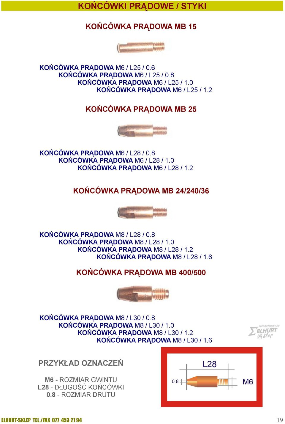 2 KOŃCÓWKA PRĄDOWA MB 24/240/3 KOŃCÓWKA PRĄDOWA M8 / L28 / 0.8 KOŃCÓWKA PRĄDOWA M8 / L28 / 1.0 KOŃCÓWKA PRĄDOWA M8 / L28 / 1.2 KOŃCÓWKA PRĄDOWA M8 / L28 / 1.