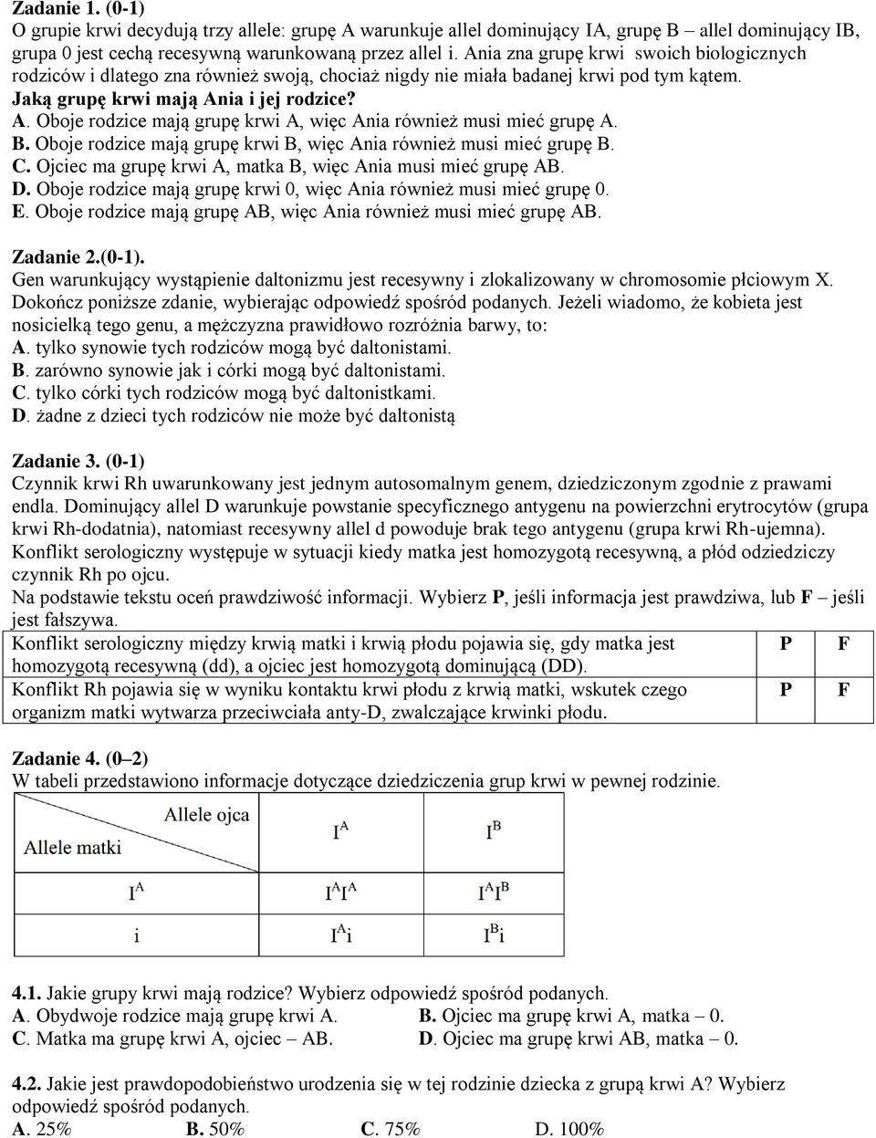 ia i jej rodzice? A. Oboje rodzice mają grupę krwi A, więc Ania również musi mieć grupę A. B. Oboje rodzice mają grupę krwi B, więc Ania również musi mieć grupę B. C.
