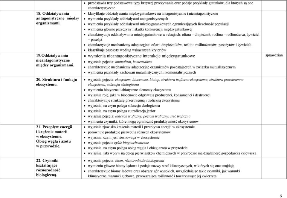 przedstawia trzy podstawowe typy krzywej przeżywania oraz podaje przykłady gatunków, dla których są one charakterystyczne klasyfikuje oddziaływania międzygatunkowe na antagonistyczne i