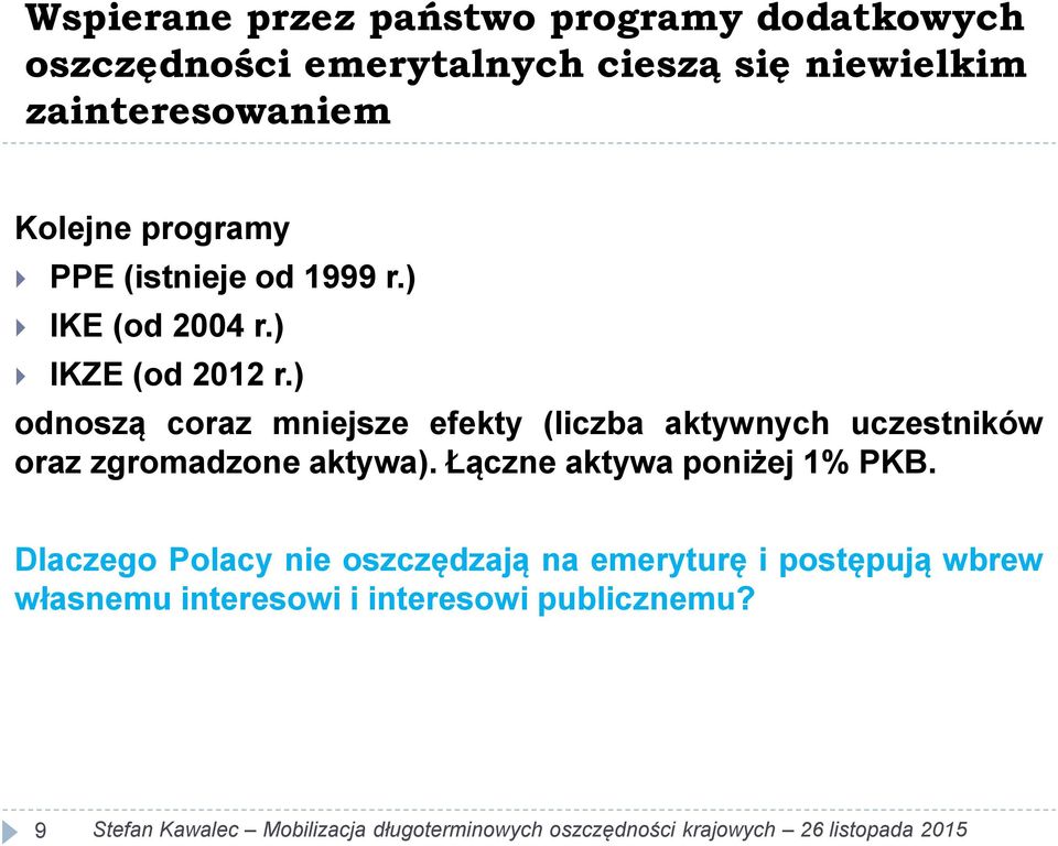 ) odnoszą coraz mniejsze efekty (liczba aktywnych uczestników oraz zgromadzone aktywa).