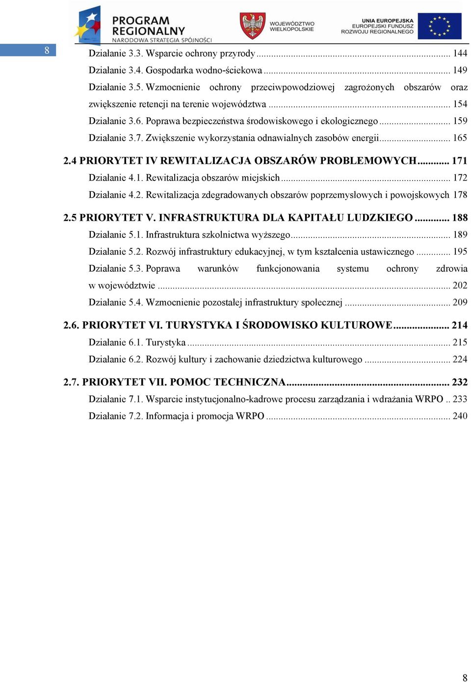 .. 159 Działanie 3.7. Zwiększenie wykorzystania odnawialnych zasobów energii... 165 2.4 PRIORYTET IV REWITALIZACJA OBSZARÓW PROBLEMOWYCH... 171 Działanie 4.1. Rewitalizacja obszarów miejskich.