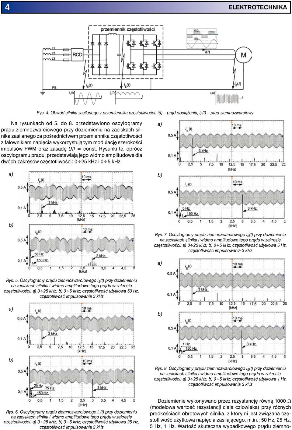 szerokości impulsów PWM oraz zasadę U/f = const. Rysunki te, oprócz oscylogramu prądu, przedstawiają jego widmo amplitudowe dla dwóch zakresów częstotliwości: 0 25 khz i 0 5 khz. a) a) b) b) Rys. 7.