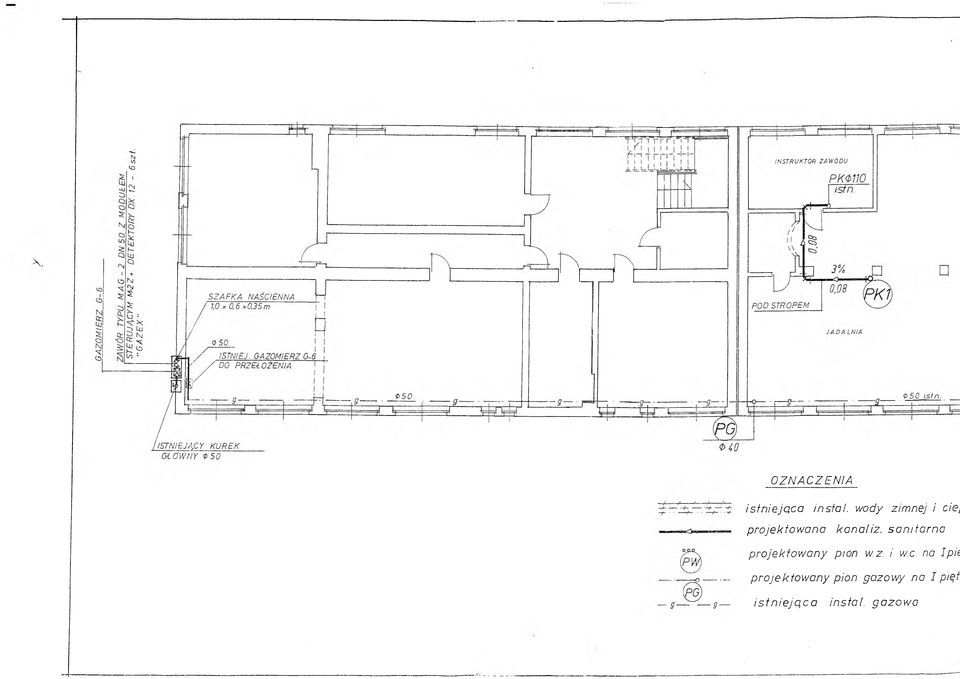 sanitarna projektowany pion w.z. i w.c.