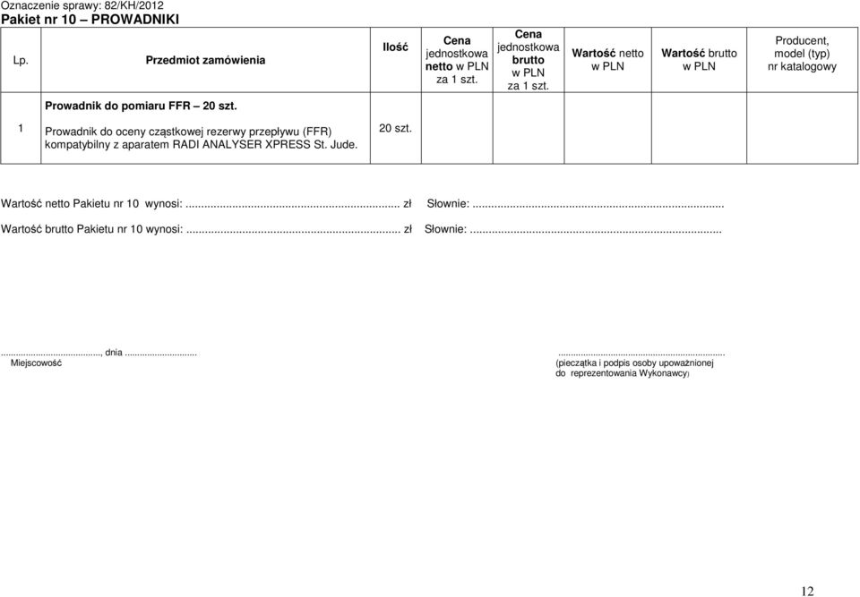 aparatem RADI ANALYSER XPRESS St. Jude. 20 szt. Pakietu nr 0 wynosi:.