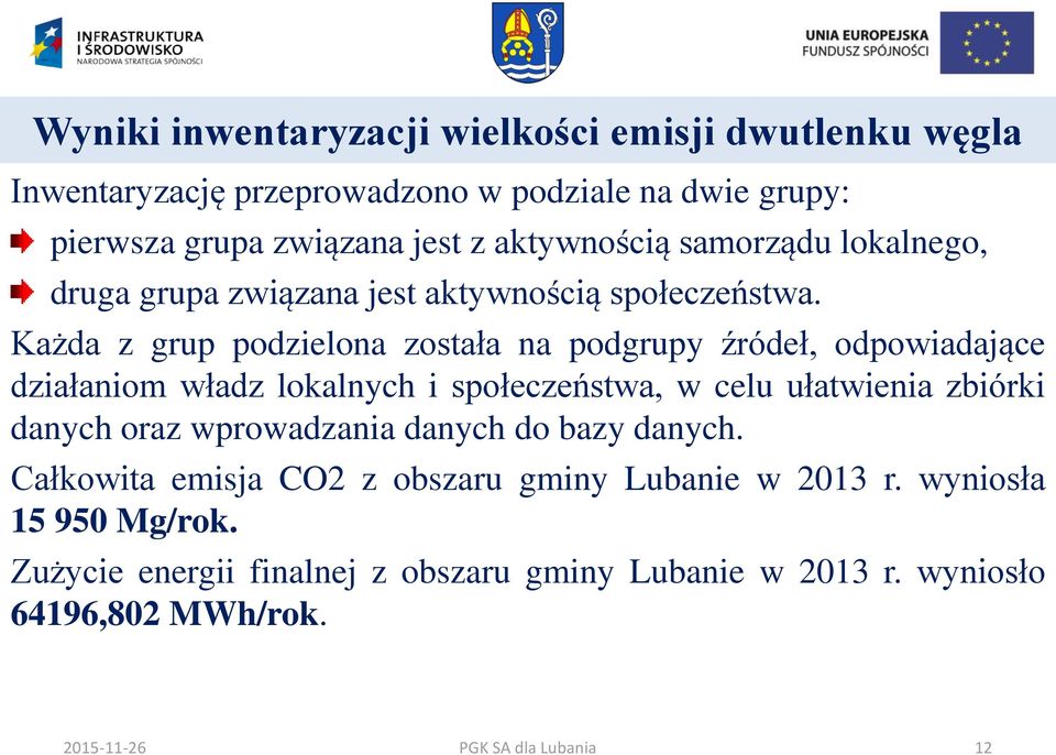 Każda z grup podzielona została na podgrupy źródeł, odpowiadające działaniom władz lokalnych i społeczeństwa, w celu ułatwienia zbiórki danych oraz