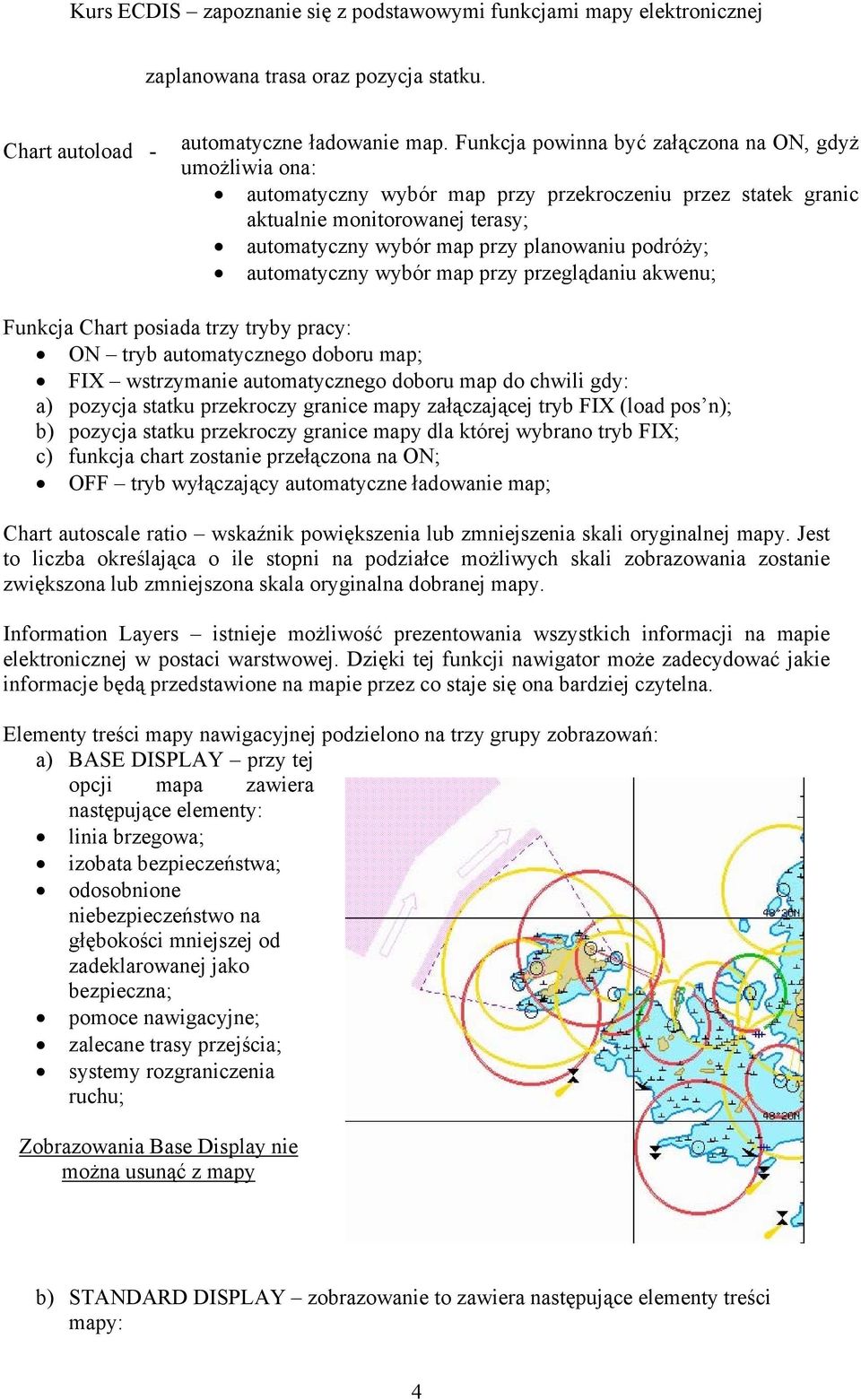 automatyczny wybór map przy przeglądaniu akwenu; Funkcja Chart posiada trzy tryby pracy: ON tryb automatycznego doboru map; FIX wstrzymanie automatycznego doboru map do chwili gdy: a) pozycja statku