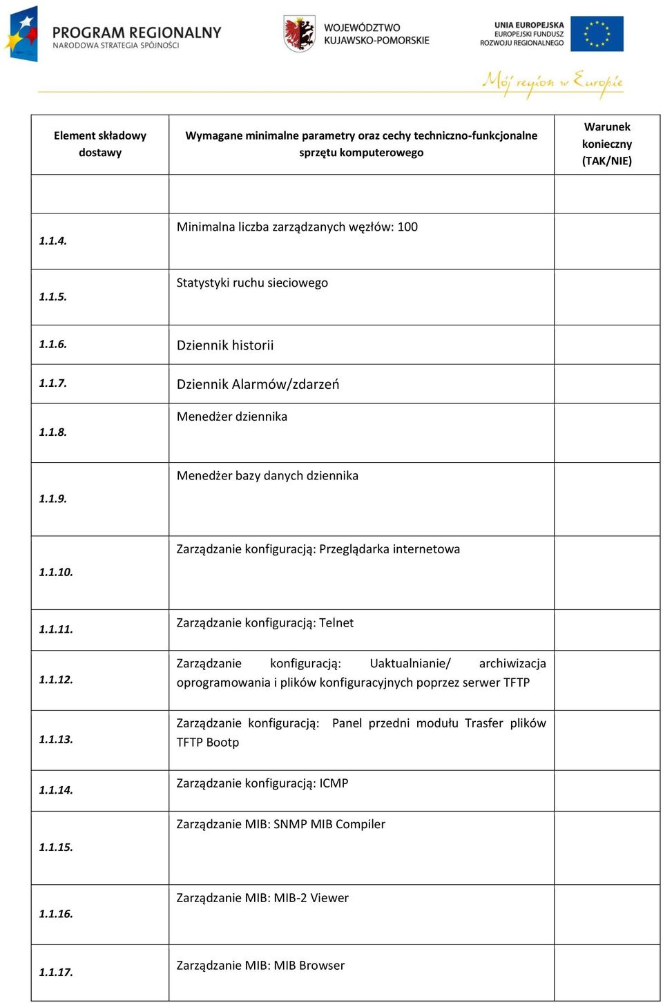 Zarządzanie konfiguracją: Uaktualnianie/ archiwizacja oprogramowania i plików konfiguracyjnych poprzez serwer TFTP 1.1.13.